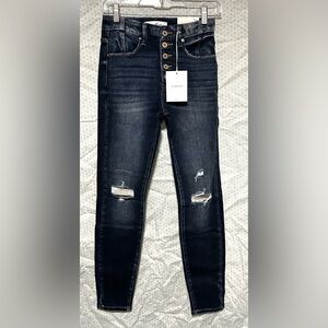 KanCan Blackened Dark Wash High-Rise Distressed Skinny Jeans